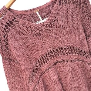 Free People Mauve Knit Crochet Oversized Long Sleeve Sweater Top Womens XS